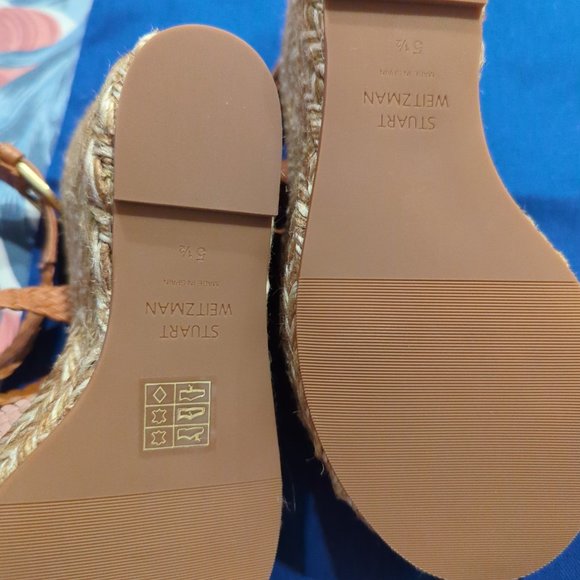 Stuart Weitzman Elsie Beige Combo Espadrille Wedge Sandals 5.5B